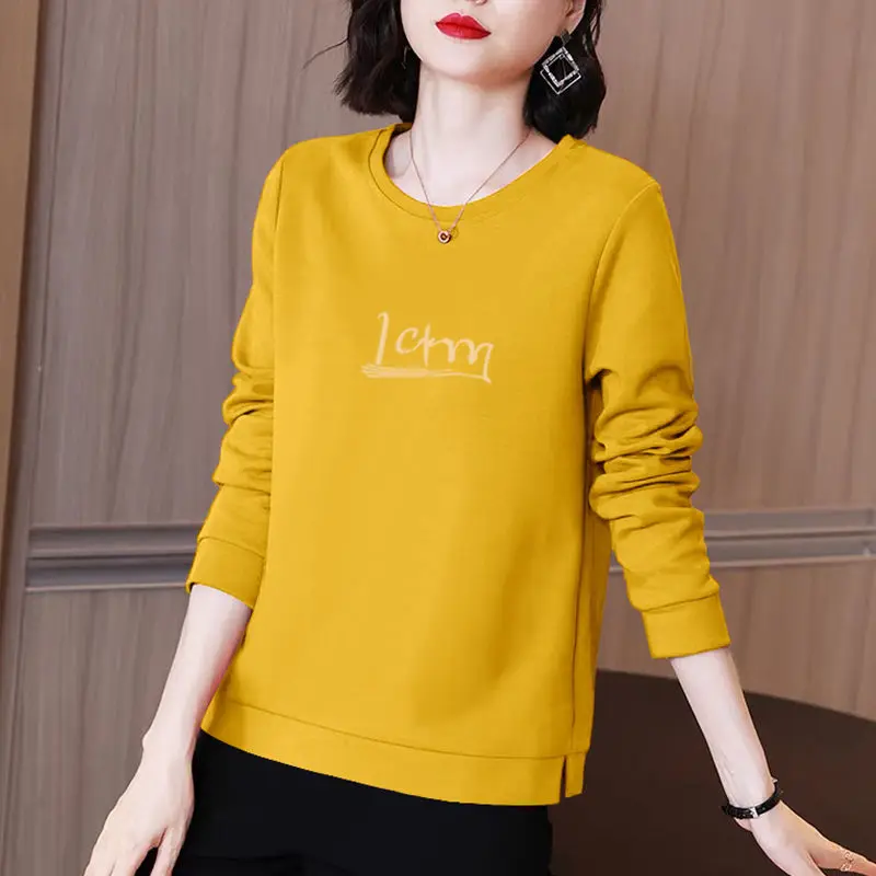 Spring Autumn Round Neck Women\'s Clothing Pullover Letter Geometric Lantern Long Sleeve Hoodies Casual Fashionable Loose Tops