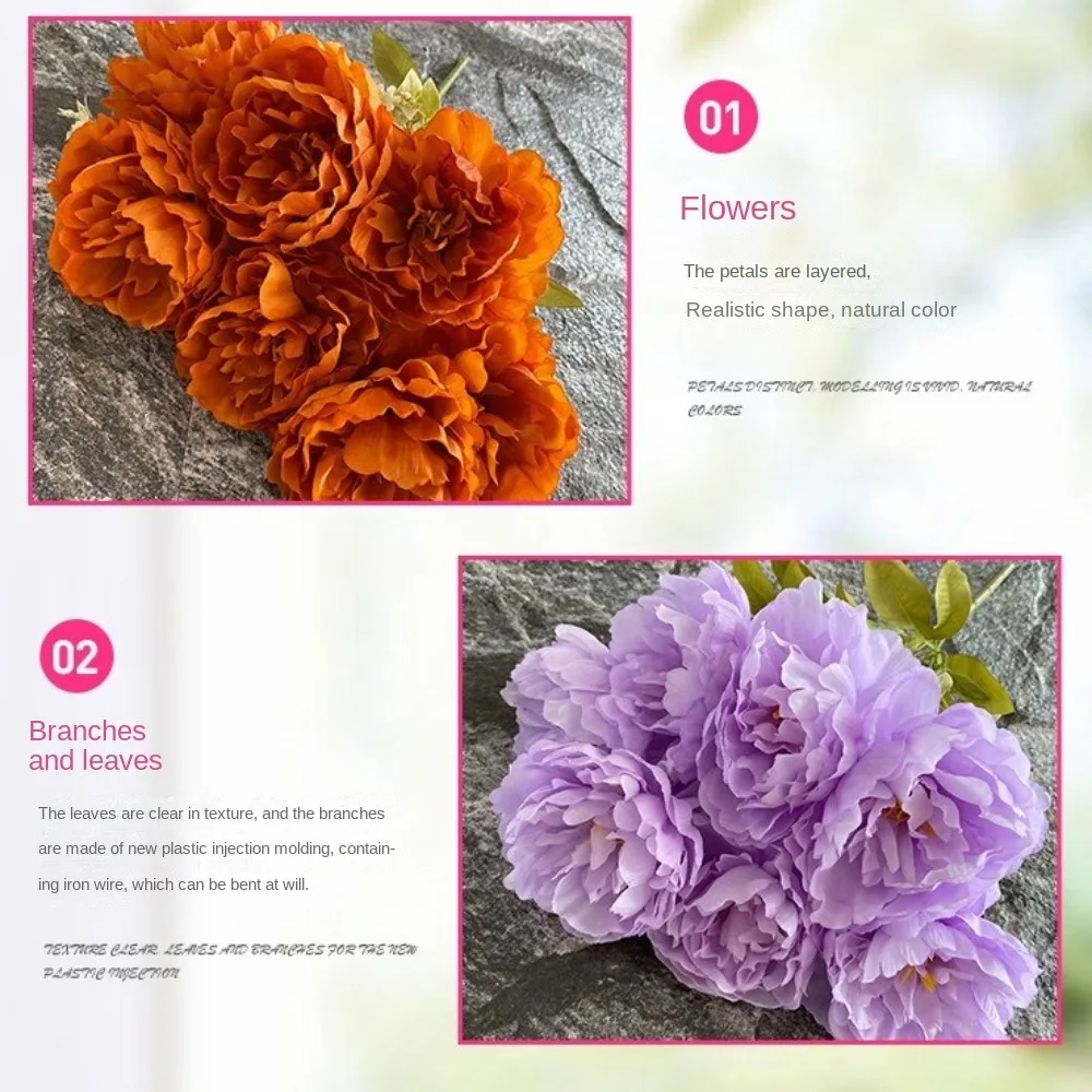 New 42CM Peony Silk Flowers Table Decor 7 Heads Artificial Peony Bouquet Gifts DIY Fake Flower Wedding Decoration