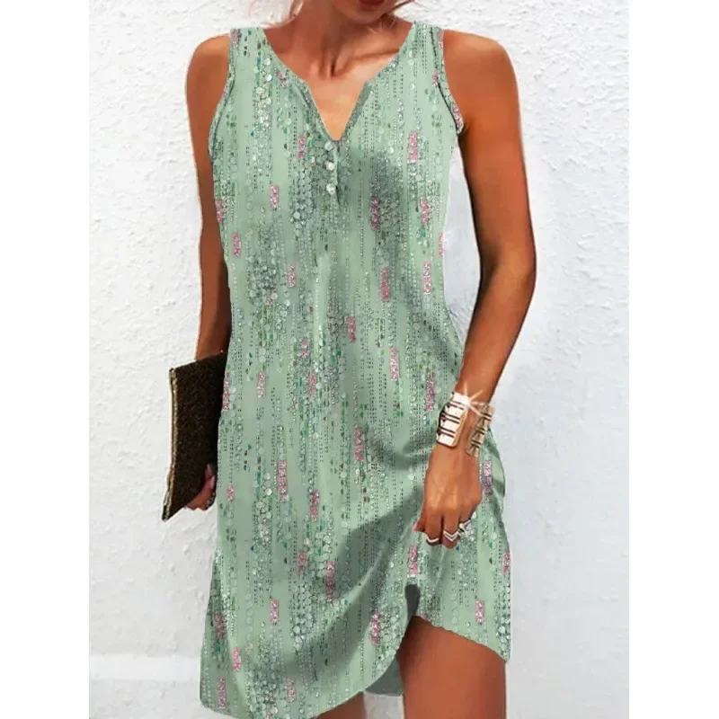 Mulheres primavera verão vestido saia com decote em v sem mangas impressão cor bainha casual moda sexy confortável vestido padrão regular