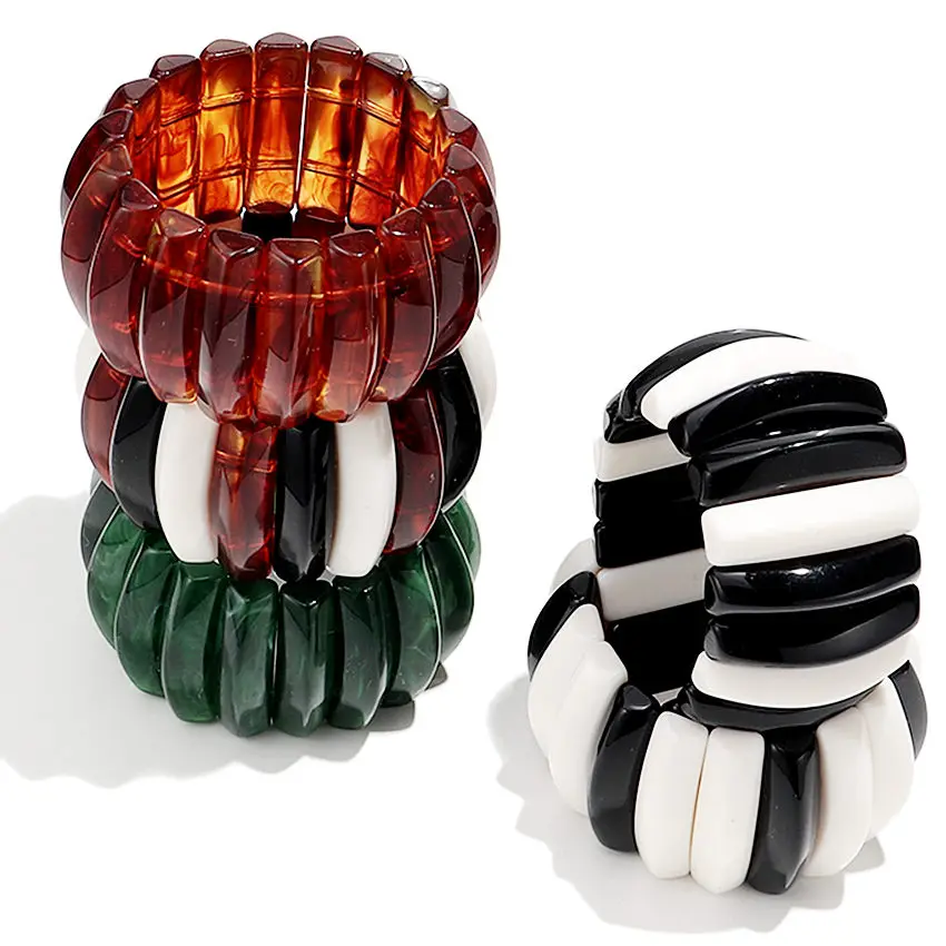 Bohomia Acrylic Design Geometric Chunky Stackable Bracelet for Women Boho Elastic Triangular Prism Beads Braceletes 2025 Jewelry