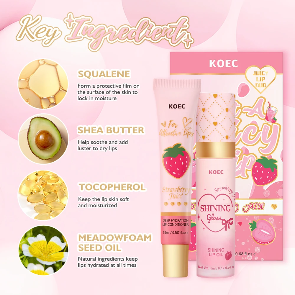 Balsamo per labbra succoso alla fragola per donna, balsamo per il balsamo per labbra con idratazione profonda e olio per labbra stagnante e brillante per asciugare, olio per labbra per la cura delle labbra