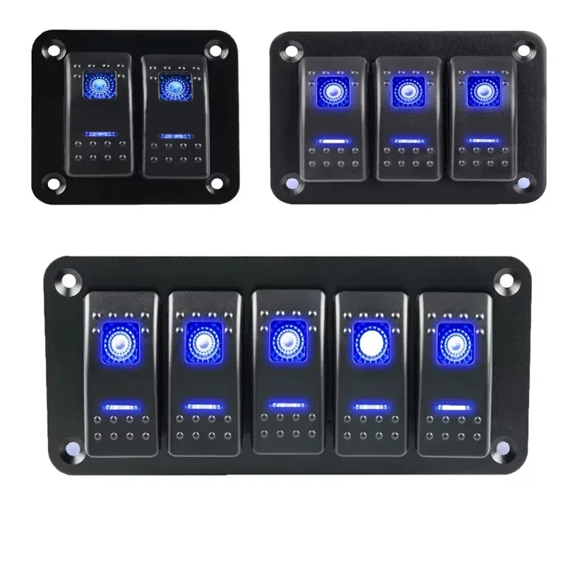 12/24V Switch Panel 8 Gang Marine Car Boat Aluminum 5 Pin On/Off Toggle Switches with Night Glow Stickers for RV Truck Vehicle