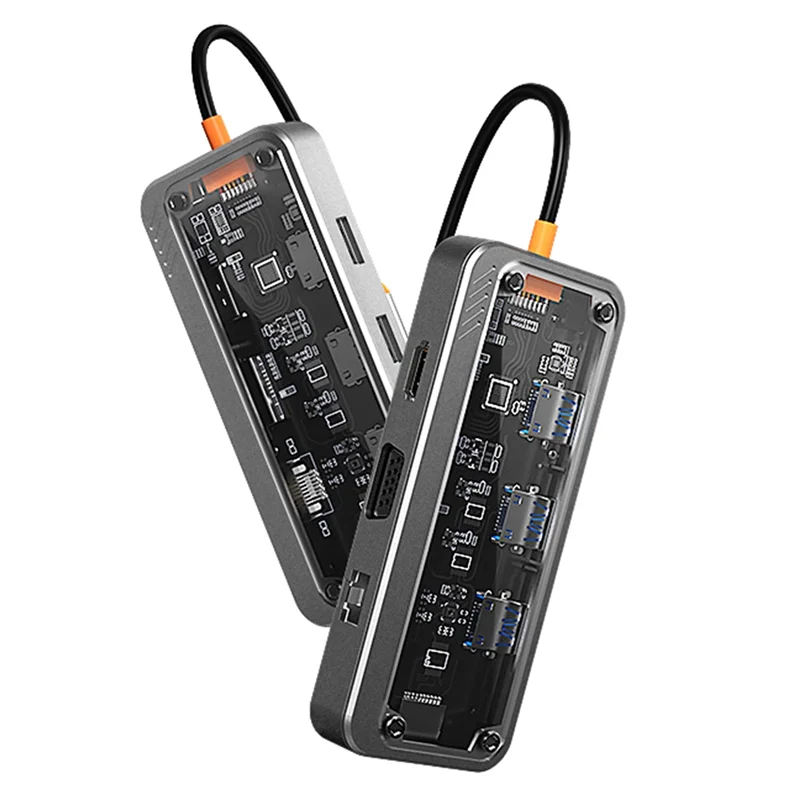 1 Piece Gigabit 10-In-1 Docking Station Type C HUB USB Compatible RJ45 SD Card Reader Gray Plastic USB 3.0 HUB-A25R