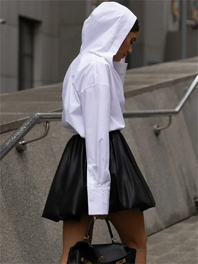 2025 New Fashion Commute Hoodie Shirts For Women Cardigan Long Sleeve Patchwork Elegant Inner Streetwear Female White Shirts Top