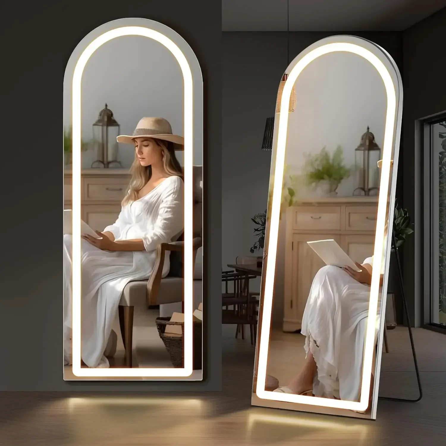 Mirror Full Length with LED Lights, 26"x71" Body Wall Mirrors, Floor Standing, Hanging or Leaning, Large Tall Mirror with Alumin