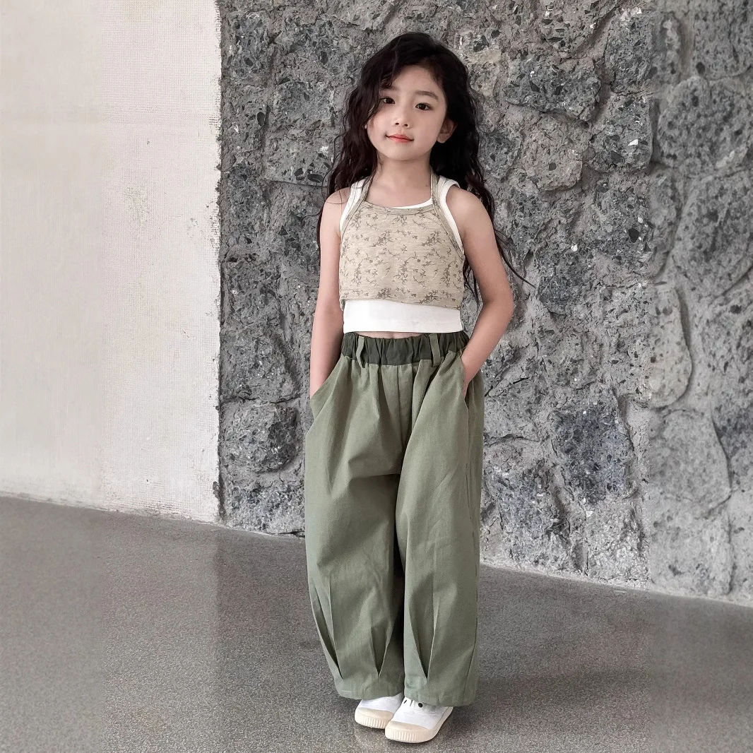 

Girls Pants 2025 Summer New Childrens Clothing Korean Style Boys and Girls Fashionable Cotton Bloomers Casual Simple Daily
