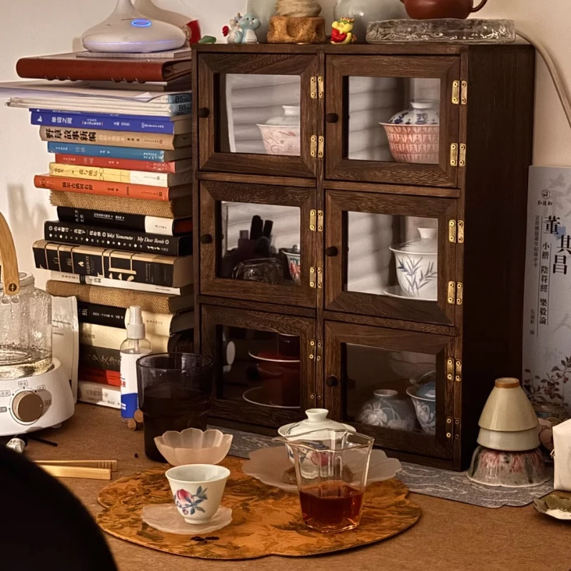

‌ Чайный шкаф из цельного дерева, кустарный глиняный горшок Yixing, полка для дисплея, мини-органайзер для хранения китайских сувениров, фарфоровая стеллаж для хранения чайных чашек