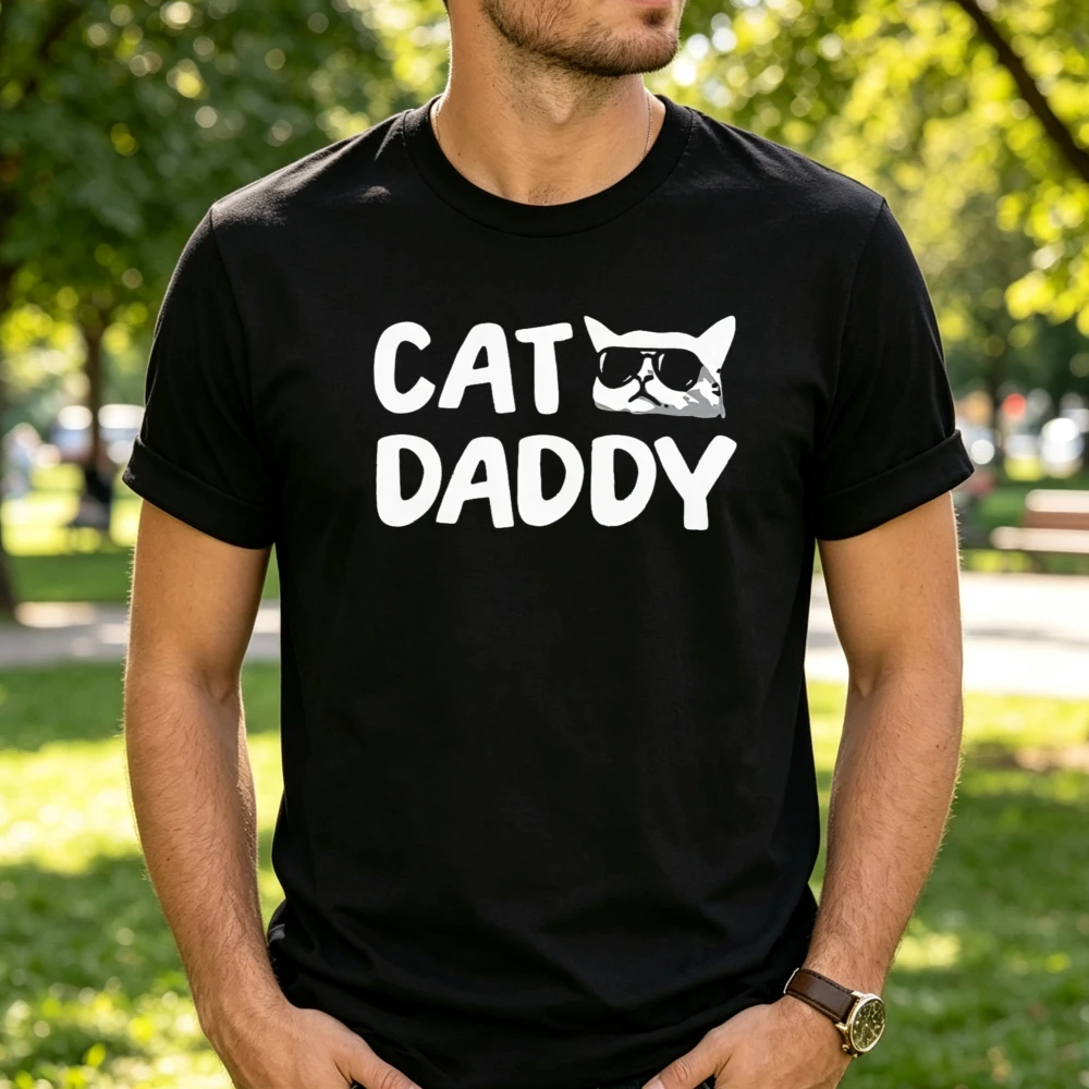 Funny Cat Daddy Graphic Tshirt Cool Sunglasses Cat Print Tshirt Cat Dad Owner Gift Casual Short Sleeve Unisex Cotton Graphic Tee