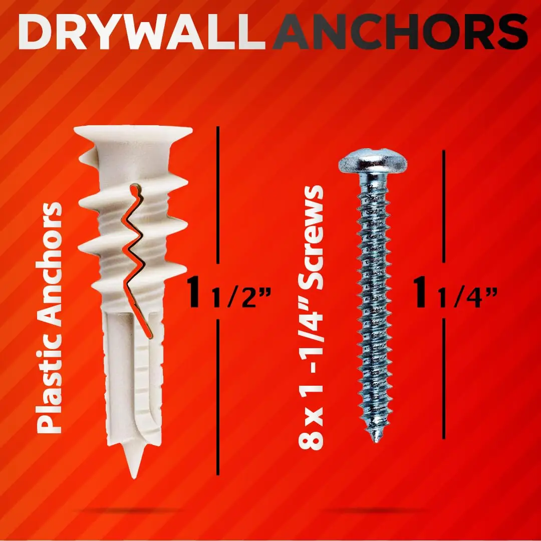 VKKM Self-Drilling Drywall Anchors - 60-Piece Set, Holds 75 lbs, Perfect for Secure Wall Mounting