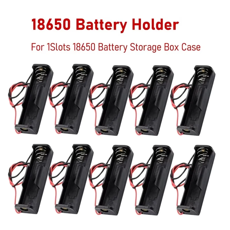 18650 Battery Case Box 1 Slot 3.7V-4.2V Diy Battery Storage Case Plastic Container With Connect Black Red Wire Lead Pin Holder