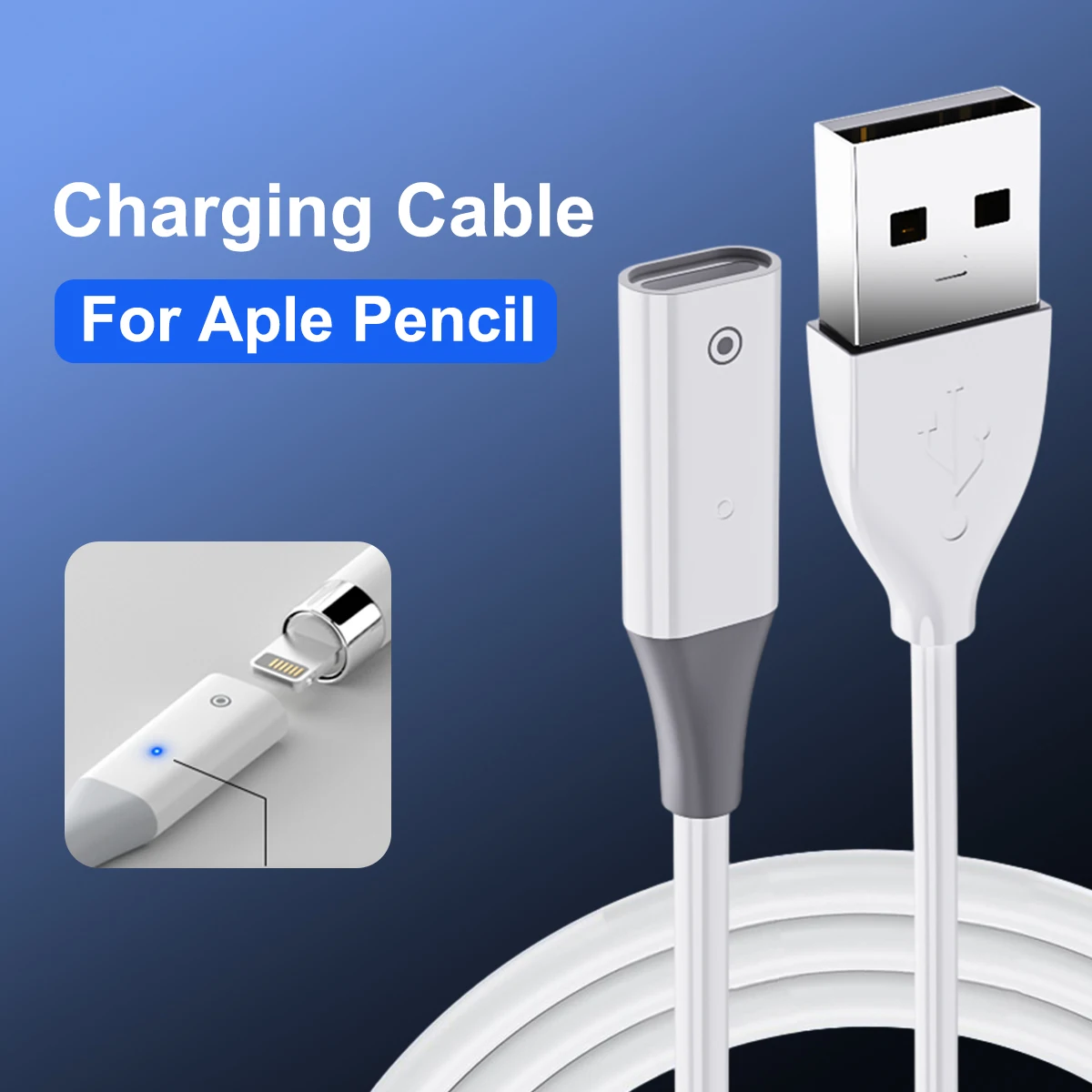 Stylus pen Charger Cable USB A/Type-C Charging Wire Male To Female Extension with Indicator Light for Apple Pencil Generation 1