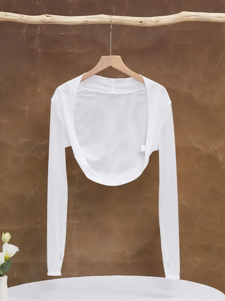 Einfarbiger Mesh-Langarmschal für Balletttanz, leichter, atmungsaktiver Wickeltuch für Bühnenauftritte und Übungskleidung