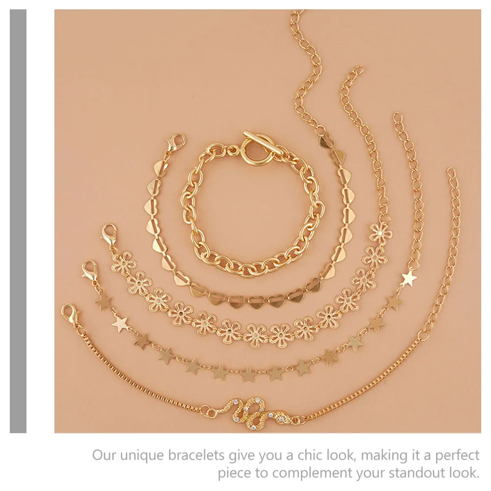 

5 Pcs Bracelet Set Adjustable Bracelets Suits for Women Chain Stackable Jewelry Hand Stacking