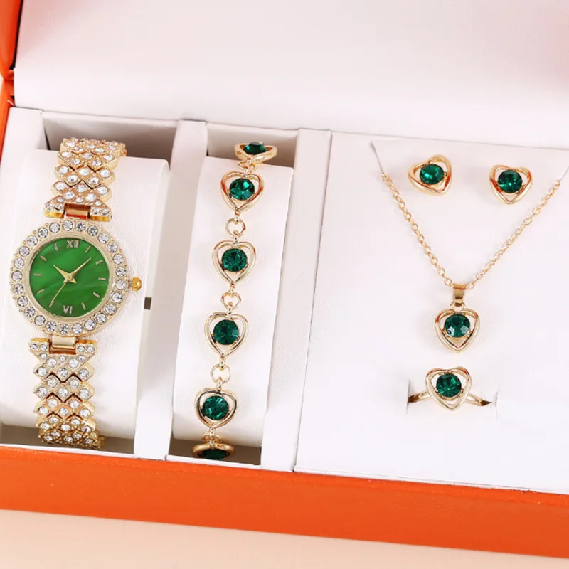 5pcs Women Quartz Watch Set Luxury Rhinestone Analog Wristwatch Ladies Watches Women Dress Bracelet Set Clock Gift Reloj Mujer