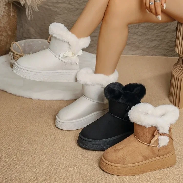 

Large Size Snow Boots Women's Casual Thick Bottom Winter Warm Outdoor Cotton Boots Rubber Shoe Upper No Lining Material
