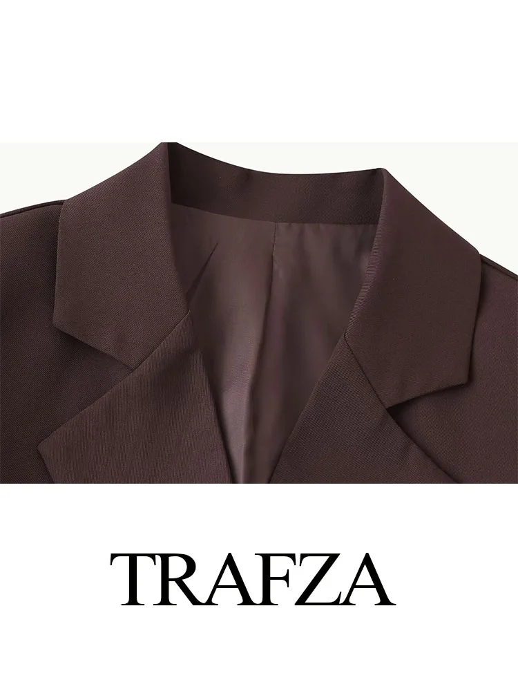 TRAFZA Women Fashion Blazers Solid Turn-Down Collar Long Sleeves Pockets Decorate Double Breasted Female Autumn Chic Coats