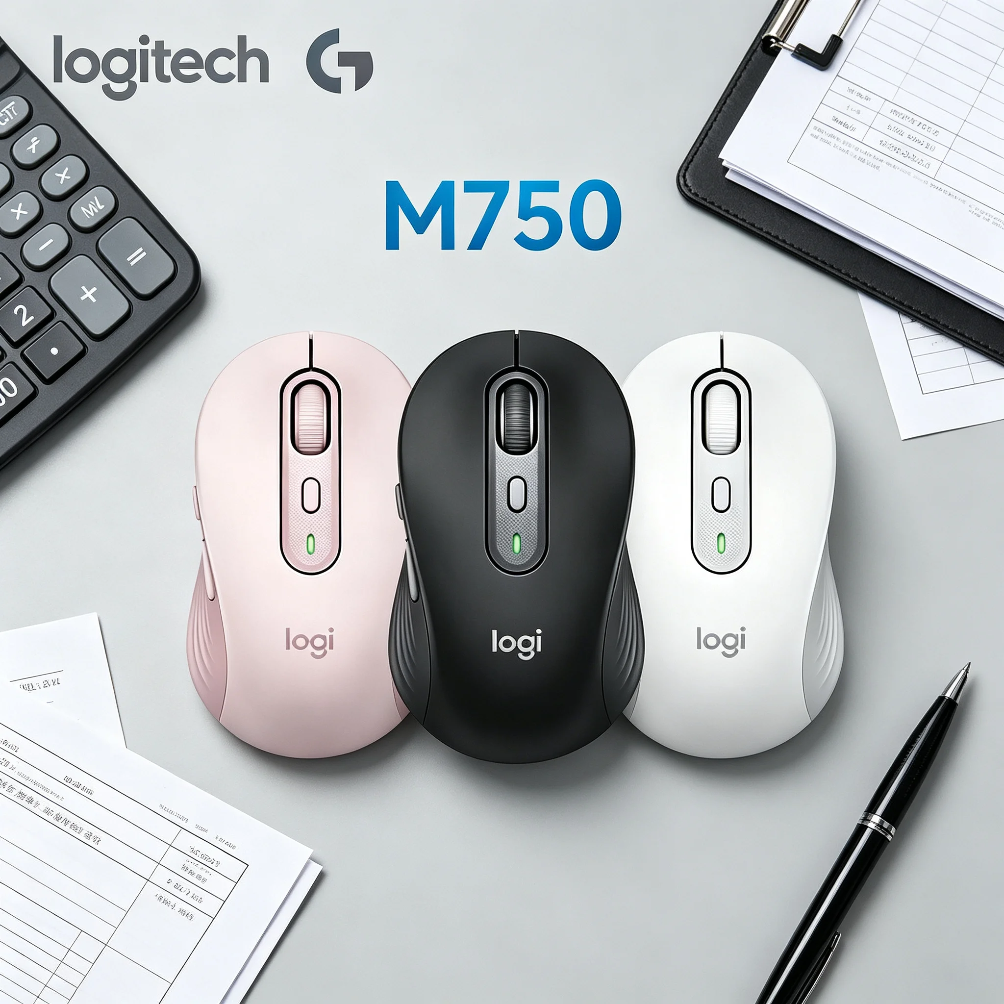 Human‑Centered Ergonomic Logitech M750 Wireless Mice Long Battery Runtime Multi‑Device Pairing Mouse for Home and Business Scena