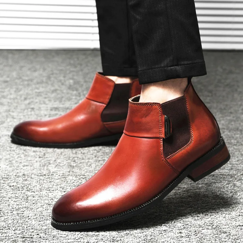 

Chelsea Boots Height Increase Insole 6cm Men Formal Cow Leather Plus Size 37-45