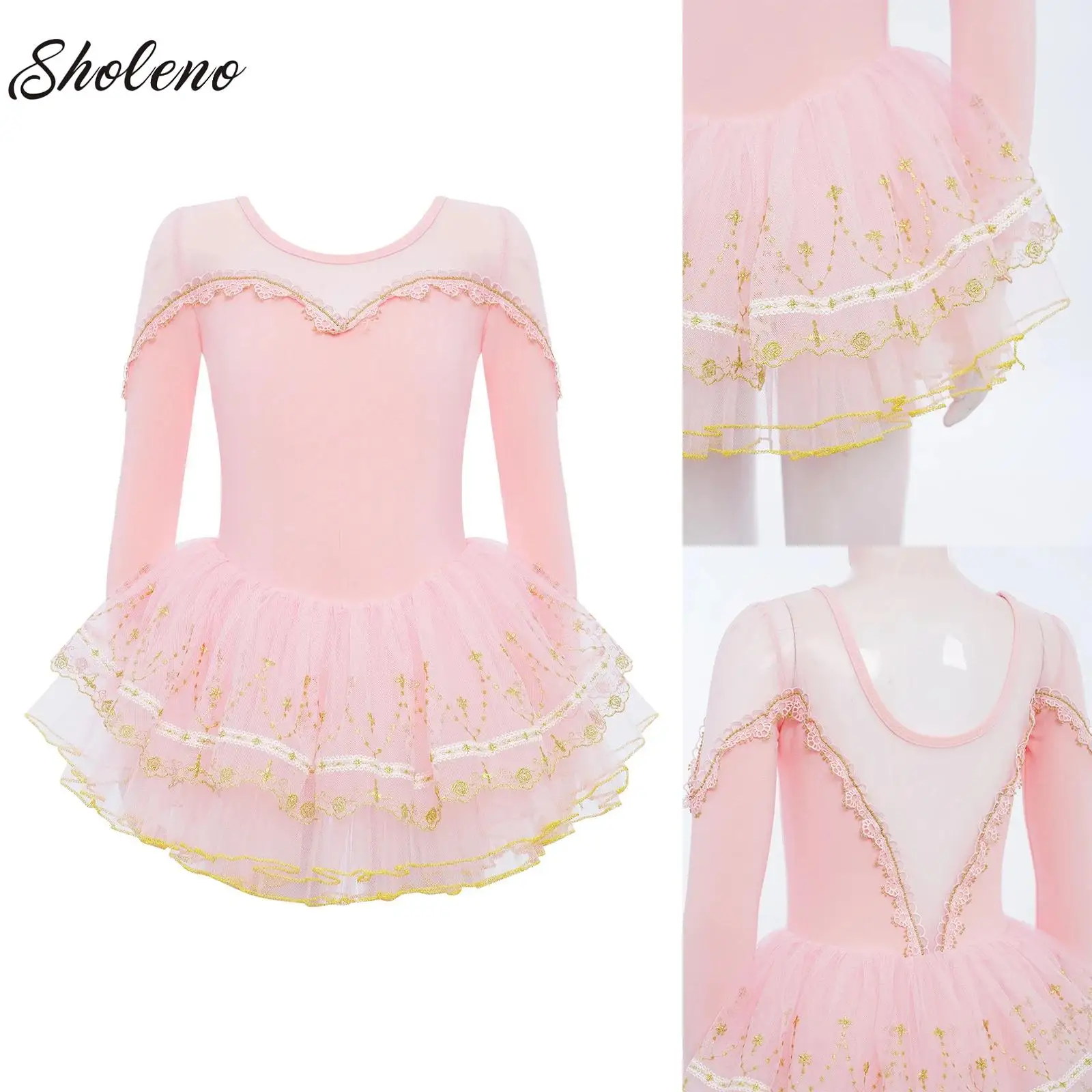 Robe de danse de Ballet pour enfants, élégante, maille transparente, garniture en dentelle, justaucorps, Tutu, vêtements d'entraînement de danse, de gymnastique