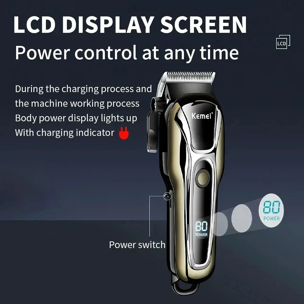 Kemei Km-PG1990A ماكينة قص الشعر القابلة لإعادة الشحن ماكينة تشذيب الشعر اللاسلكية الاحترافية للرجال ماكينة قص الشعر ماكينة قص الشعر