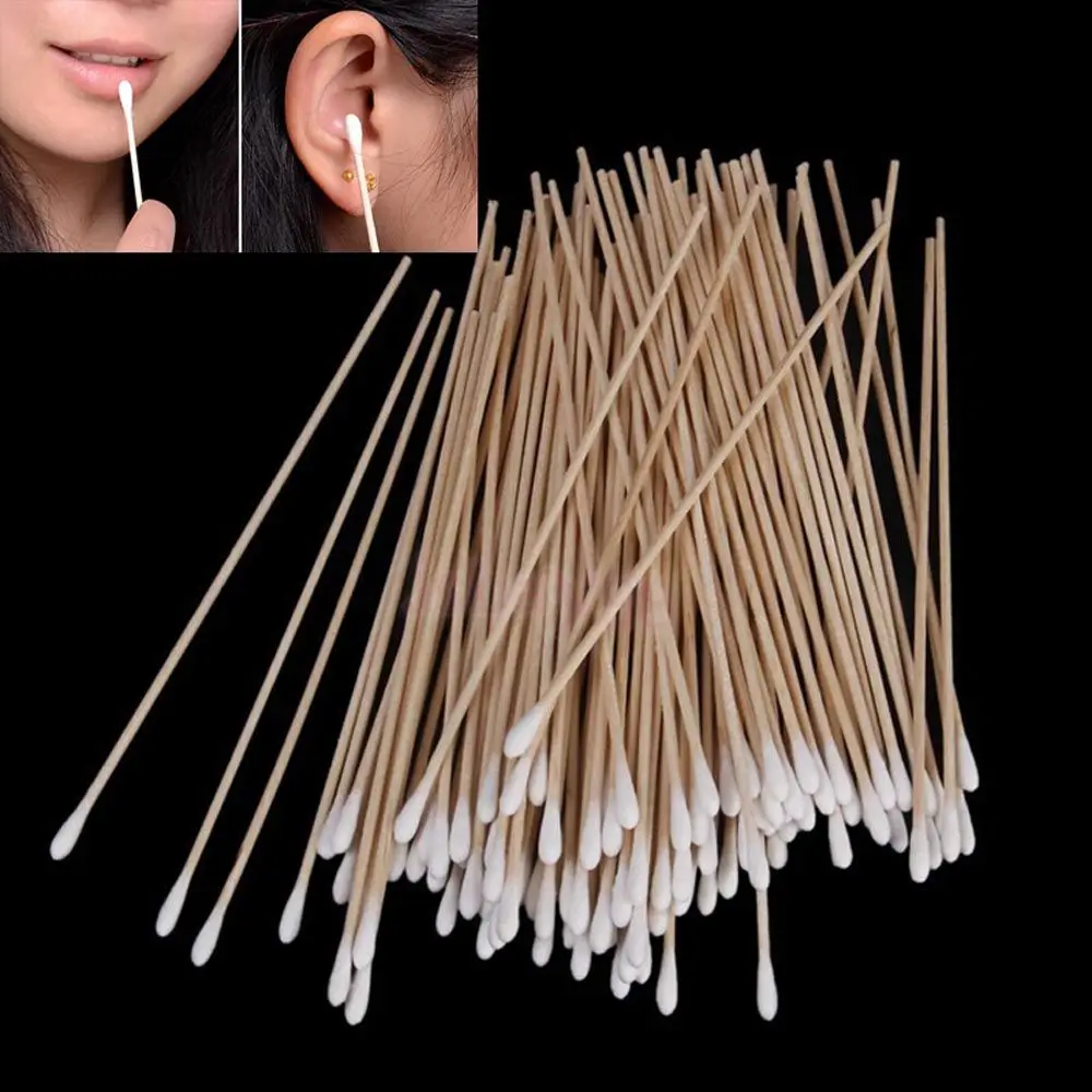 100Pcs Long Sturdy Wood Handle Cotton Swabs Medical Swabs Applicator Swab
