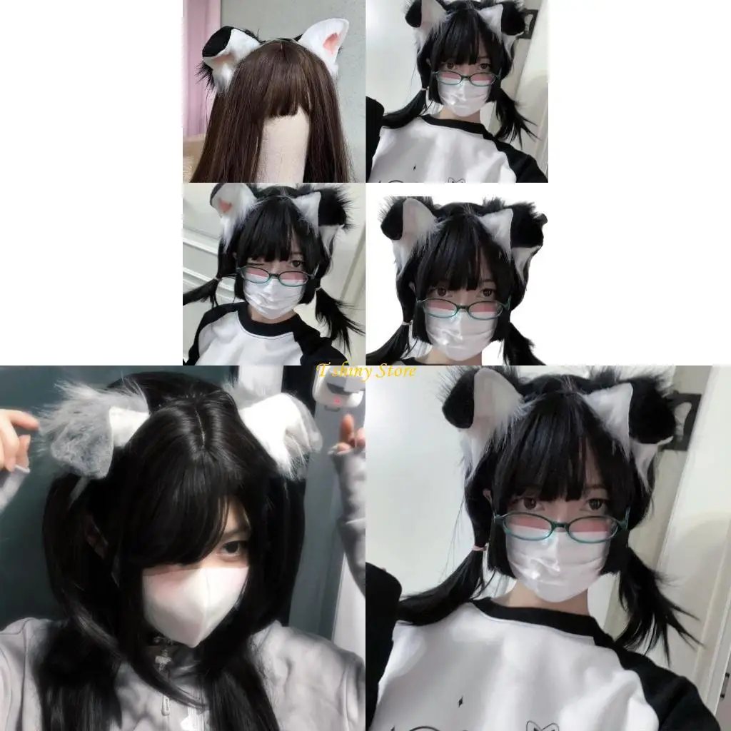 

N58F Furry Dog Ear Costume Headband Soft Headwear for Party and Cosplay Enthusiasts