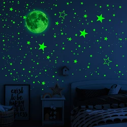 444pcs/set Luminous Moon Star Wall Sticker Glow In The Dark Fluorescent Wall Art Decals For Home Kids Bedroom Ceiling Decoration