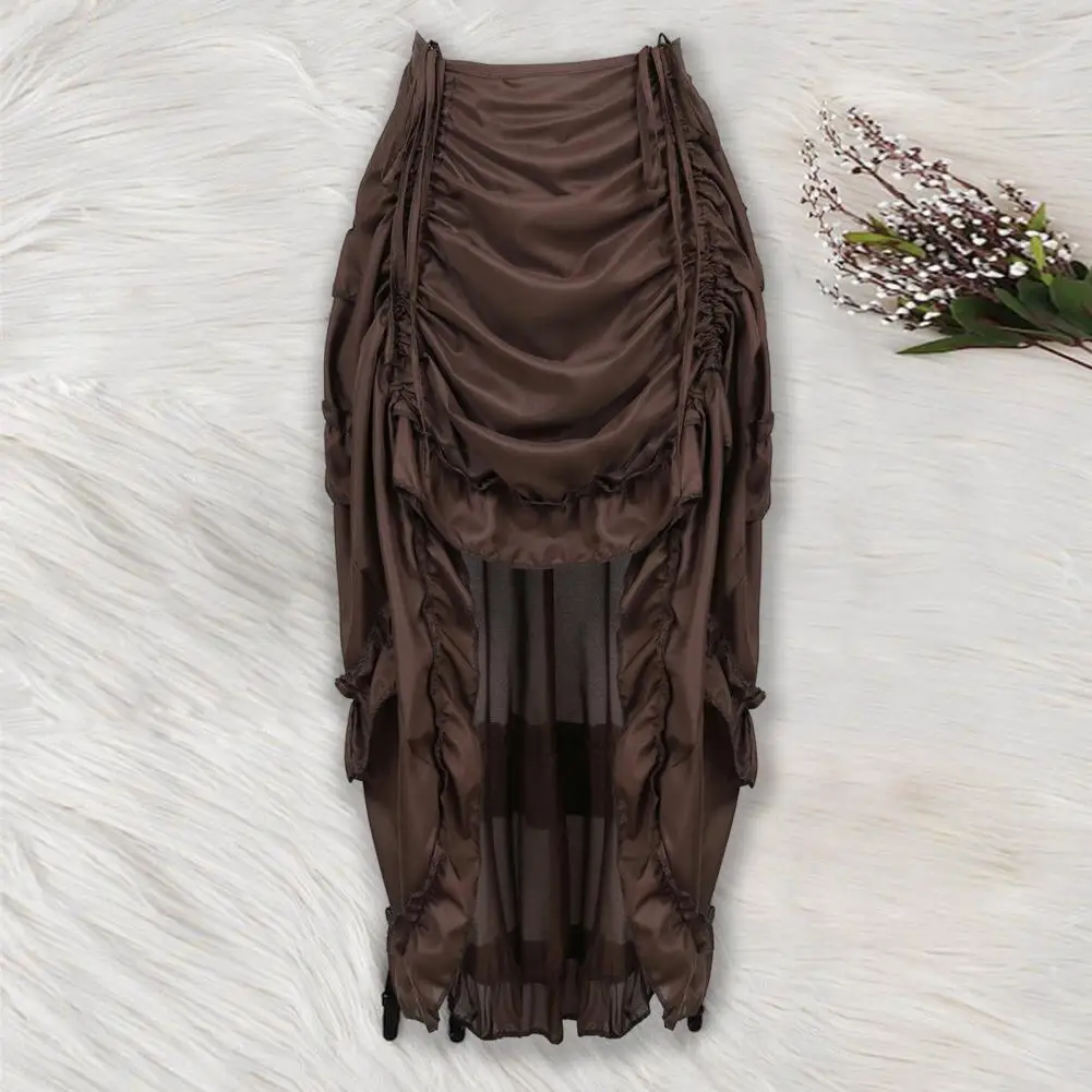 

Punk Irregular Shirring Draped Dance Skirt High-Waist Gothic Irregular Shirring Pleated Ruffle Maxi Skirt Ruffle Trim Skirt 80%