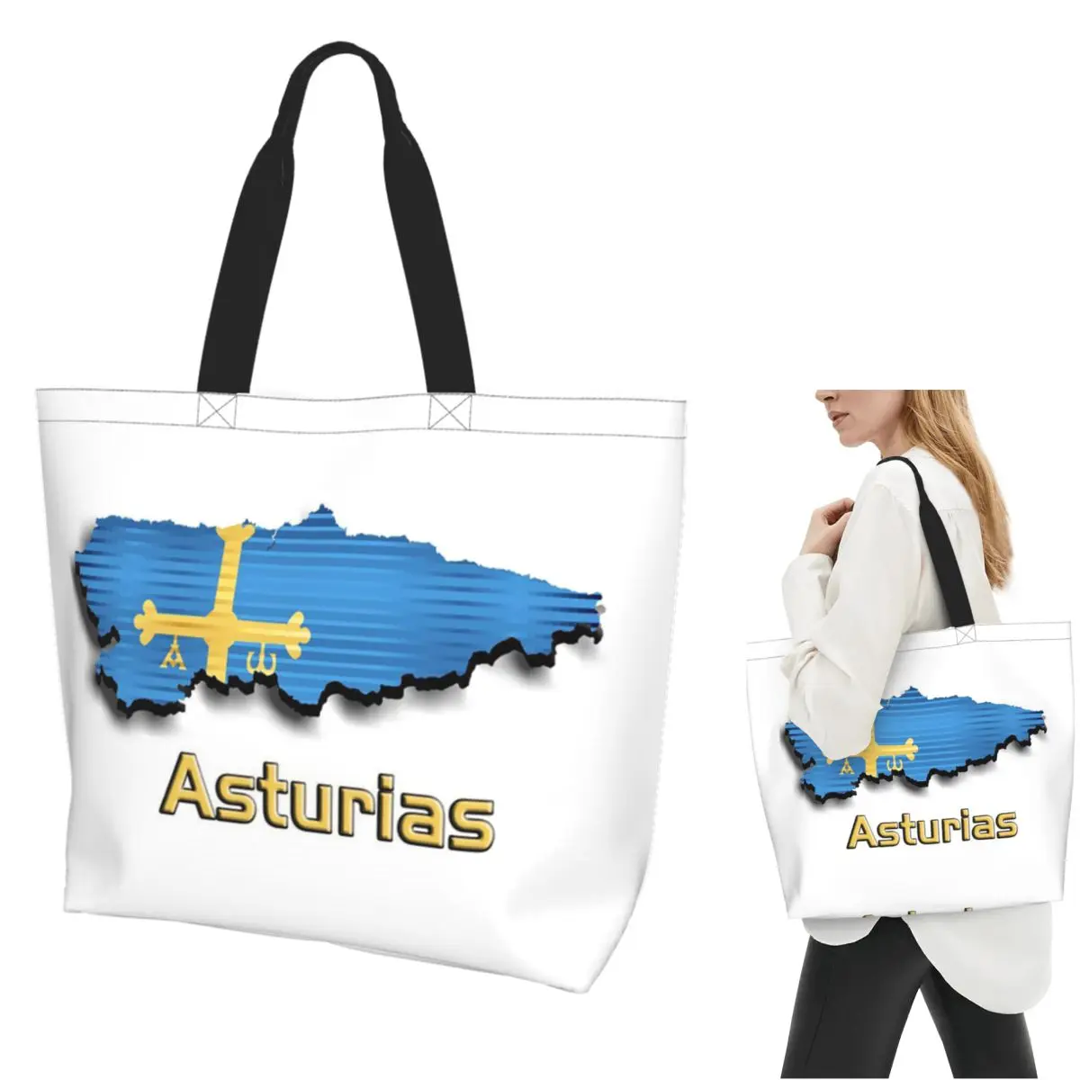 Asturias Flag Shopping Tote Bag Canvas Large Capacity Shoulder Bags Shopper Grocery Handbag for Women