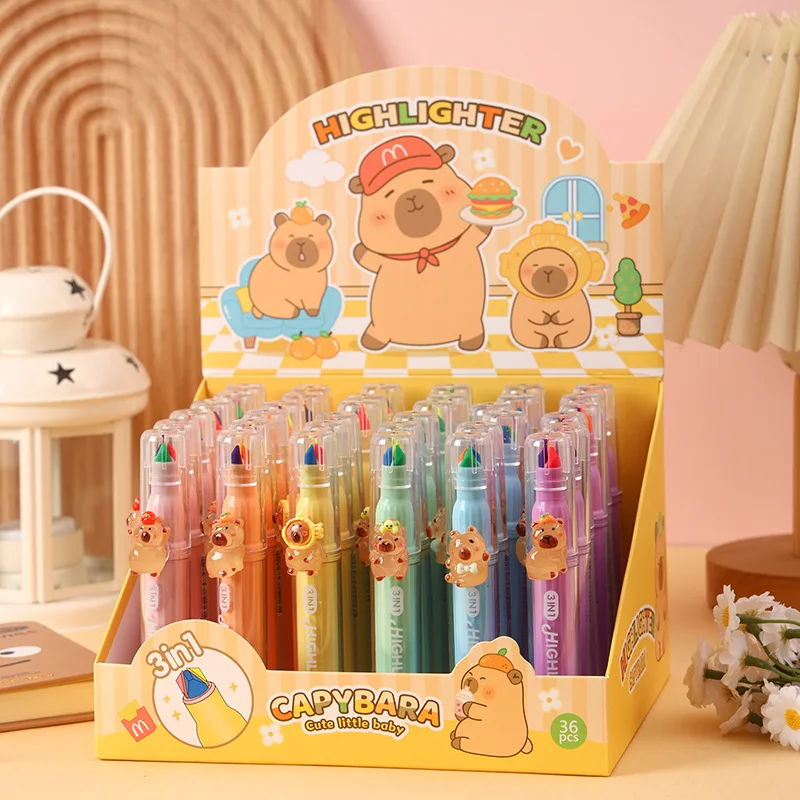 juego-de-36-marcadores-fluorescentes-3-en-1-con-diseno-de-capibara-color-macaron-para-la-escuela-oficina-papeleria-regalo-para-ninos