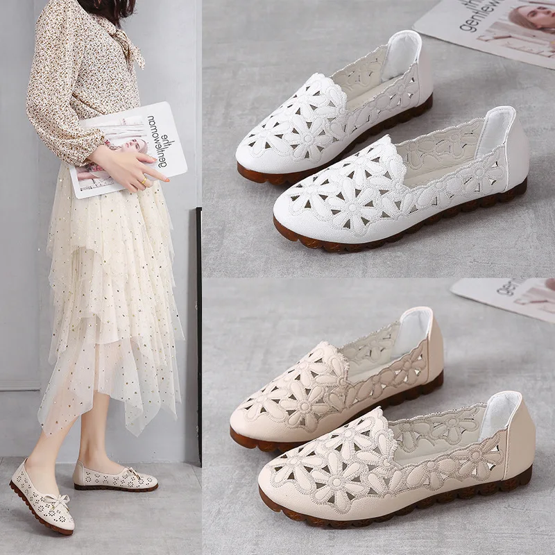 Beef Tendon Sole Hollow Shoes Summer New Fashion Shoes Casual Flat Women Shoes Slip on Lazy Shoes Beanie Shoes