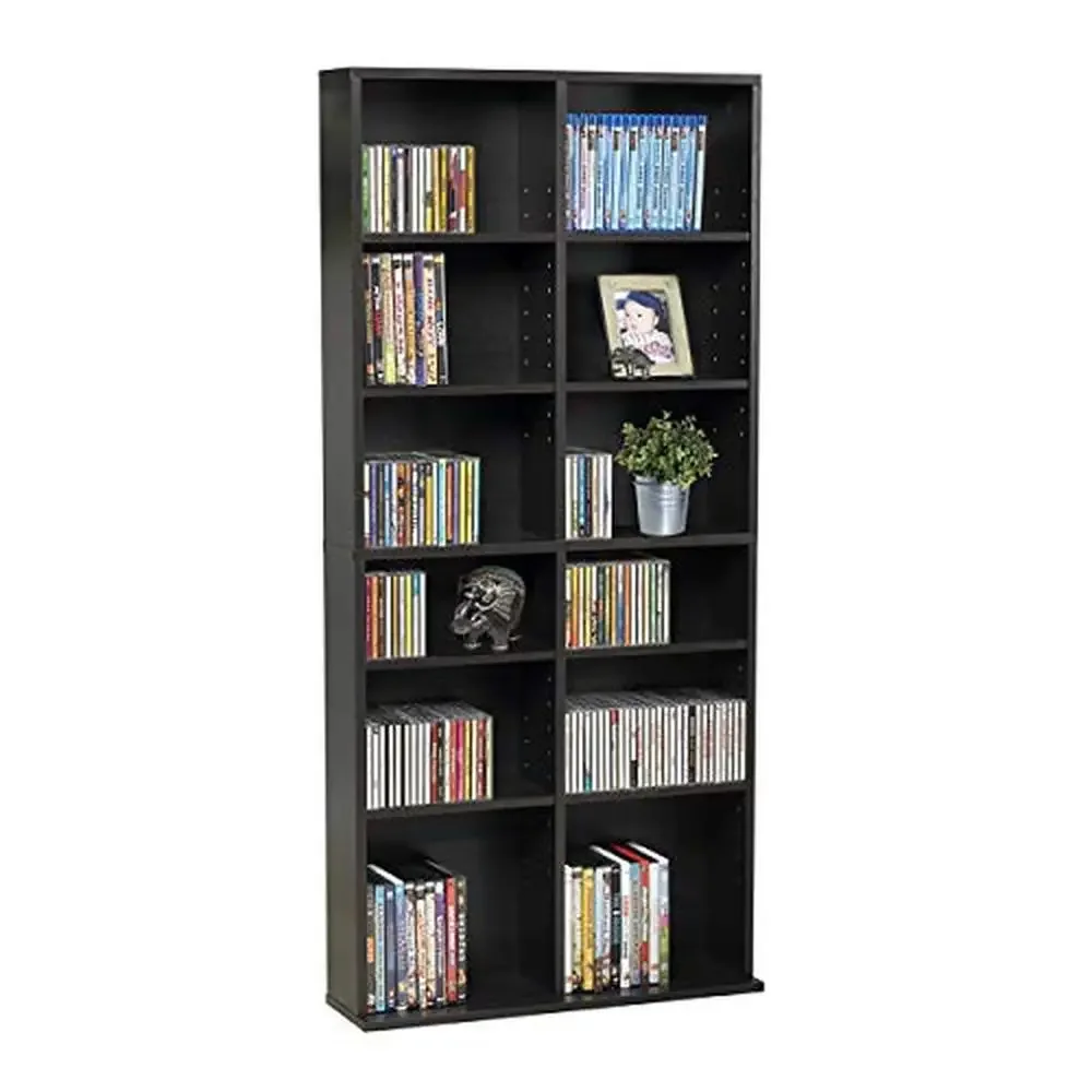 Soporte ajustable para armario de medios, 464 CDs, 228 DVD, 276 blu-rays, 12 estantes ajustables y 4 fijos, acabado Espresso, pared de madera resistente