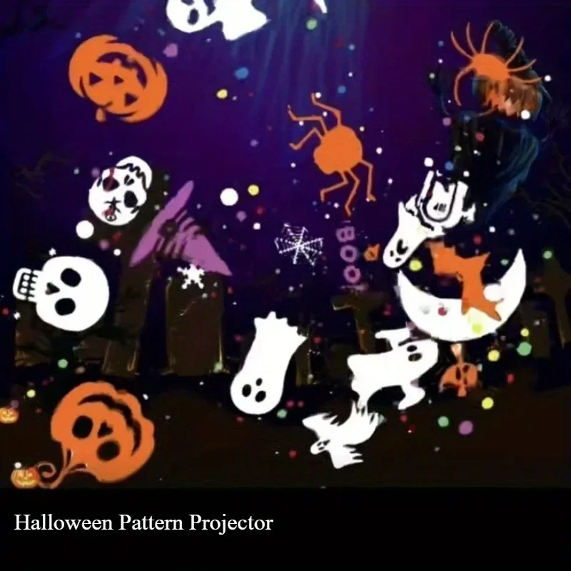 1 ハロウィン/雪の結晶プロジェクター、鮮やかなパターン16種類、USB電源、360度回転可能