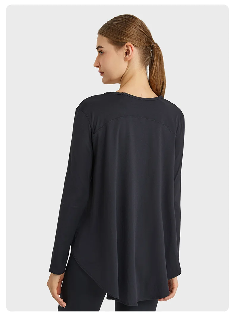 Solid Color Loose V-neck Women Long Sleeve Yoga Shirt Fitness Clothe Female Top Length Sleeve T-shirt Soft Fitness long sleeves
