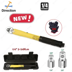 2-24N.m Torque Wrench  1/4“ Precise Reversible Ratchet Torques Key Professional Bicycle Motorcycle Car Automotive Tool