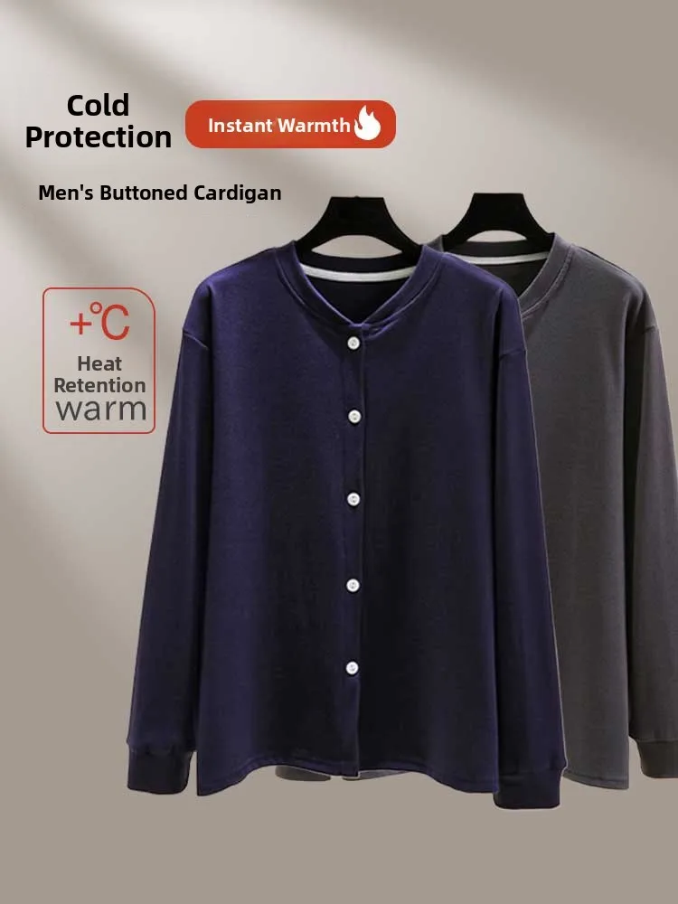 

Men's Double-Sided Fleece Long Sleeve Open Cardigan Autumn Winter Thickened Warm Home Top Loose Large Size Outerwear