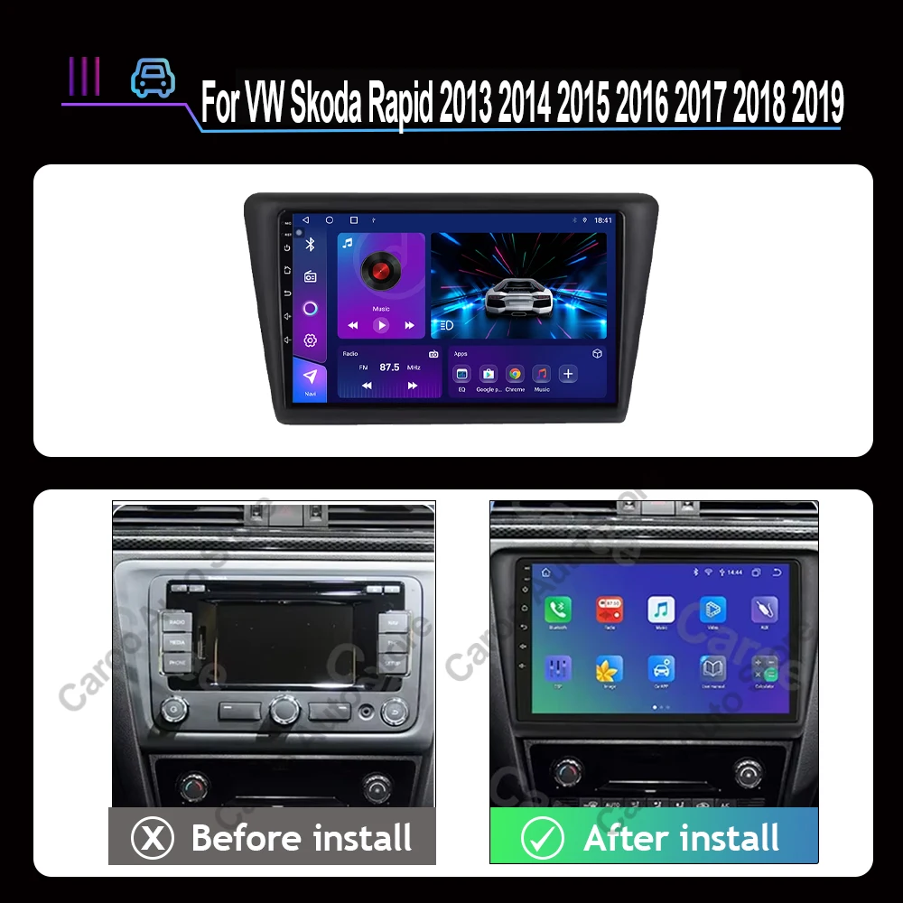 Android 15 Carplay Car Radio For VW Skoda Rapid 2013 2014 2015 2016 2017 2018 2019 Seat Toledo 2015 - 2018 GPS Multimedia Stereo