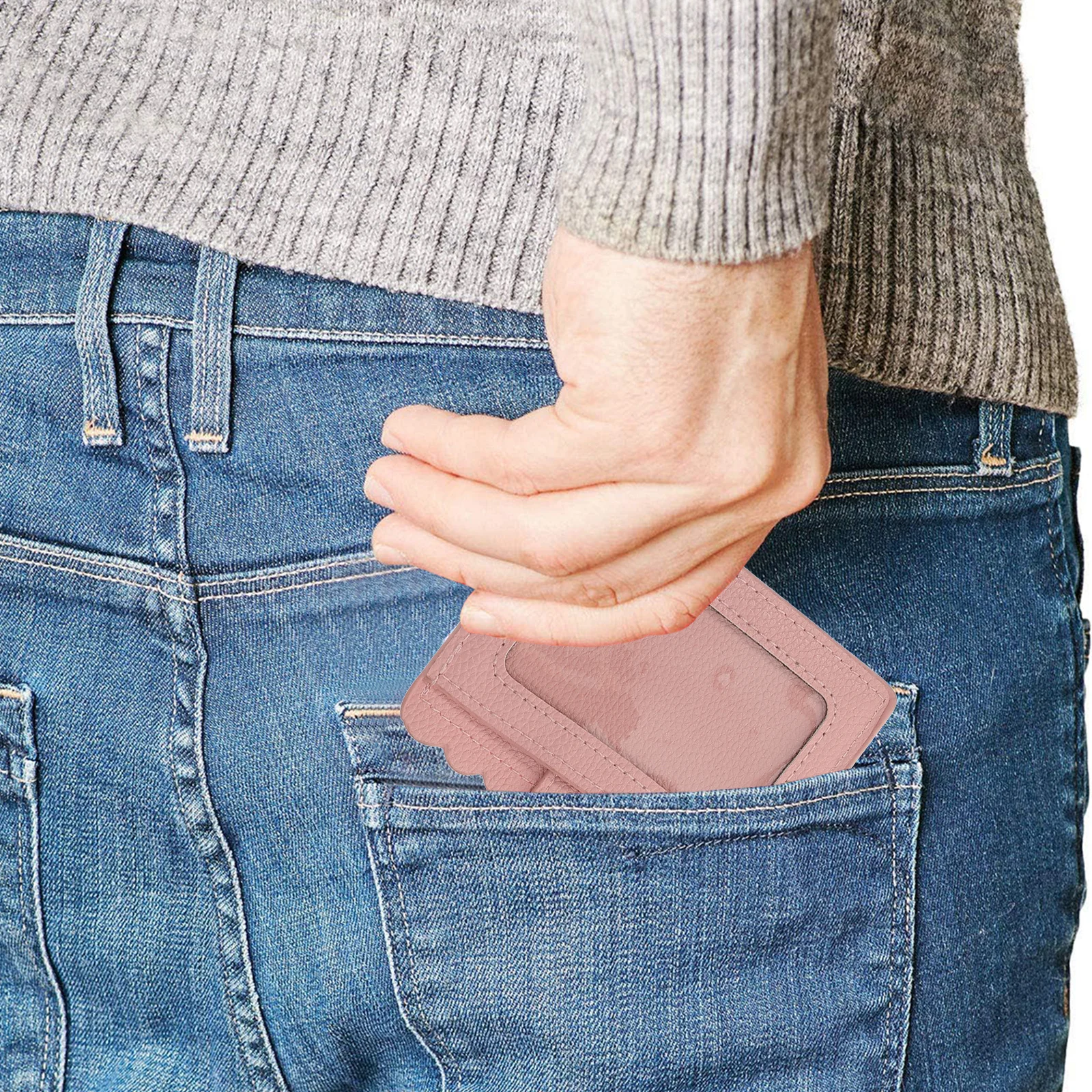 

Card Holder Keychain Bracelet Wooden Beads Design Compact Id Cards Pouch Portable Wristlet Multi Function Keychain Decor