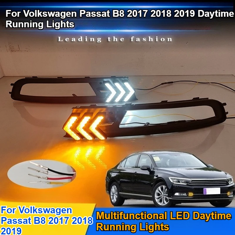 

2Pcs Led Daytime Running Light Front Fog Bumper Lamp Dynamic Turn Signal Night Blue for VW Volkswagen Passat B8 2017 2018 2019