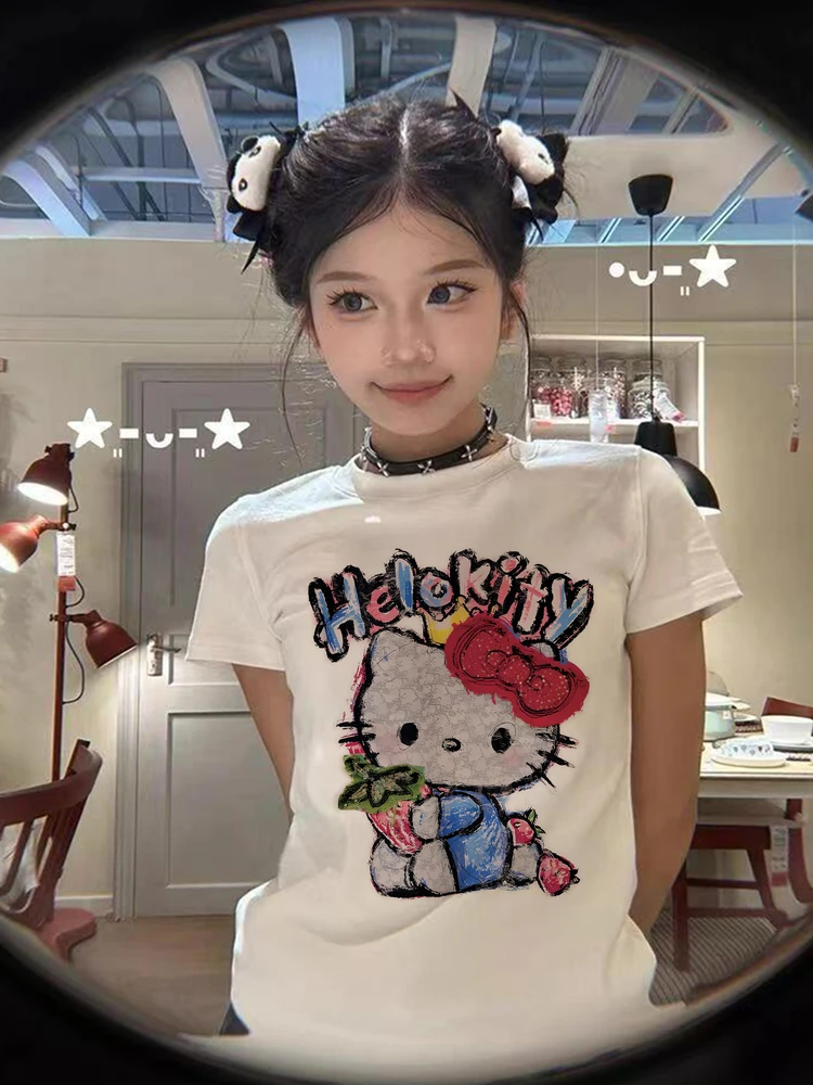

Korean Style Sweet Cute Cartoon Cat Printed New Short-sleeved T-shirt Women's Summer Age Reduction Versatile Breathable Tops