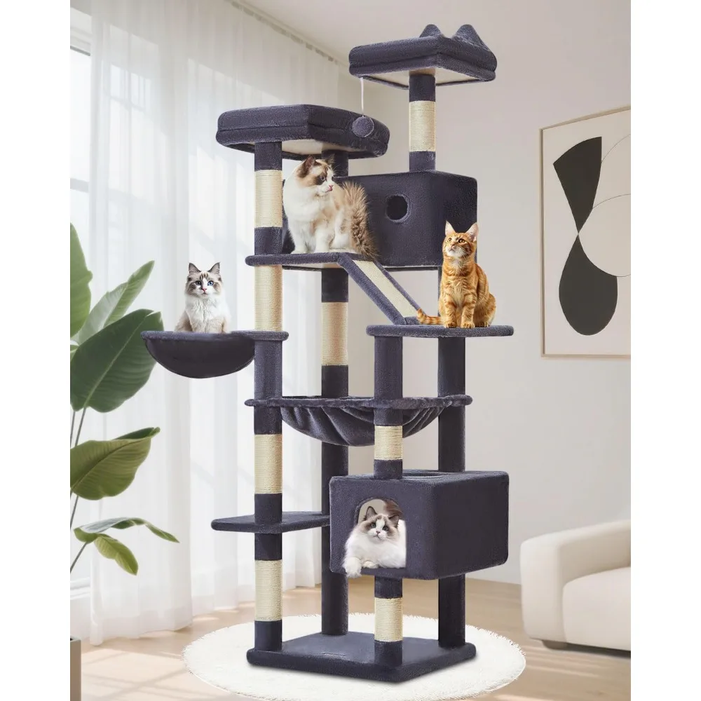 

Cat Tree 71-Inch, Cat Tower for Indoor Cats Large Adult, Multi-Level Large Cat Condo, 8 Sisal Scratching Posts, Metal