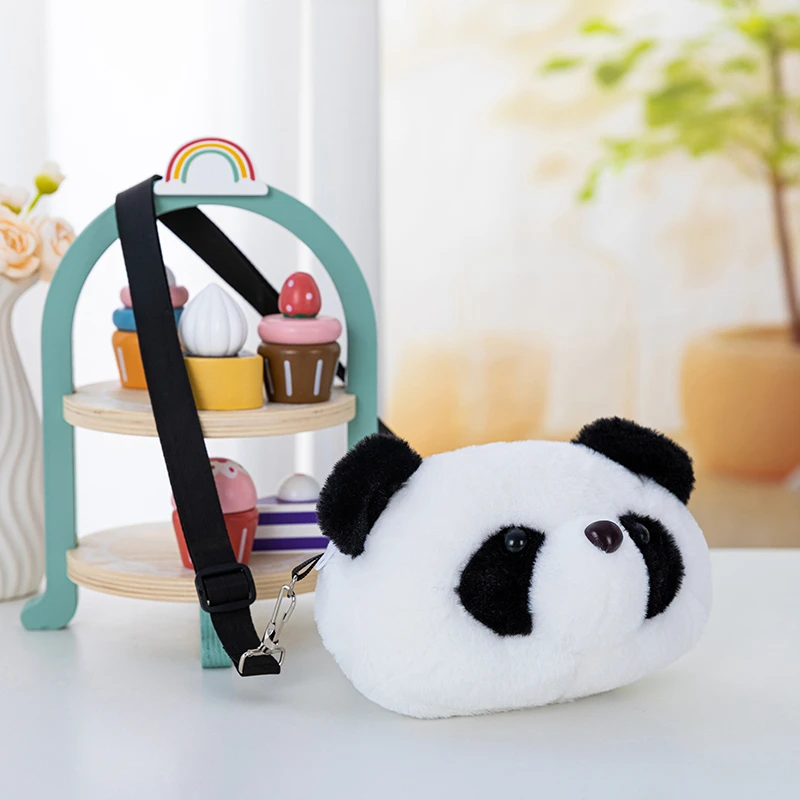 New Panda Head Crossbody Bag for Girls Sweet and Cute Plush Bag Cartoon Children's Single Shoulder Small Bag