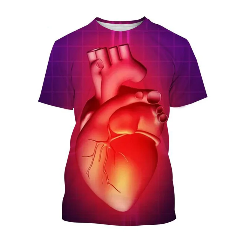 

3D Printing Human Organs Heart T Shirt Creative Personality T-Shirt Men Street Casual Fashion T-Shirt Cosplay Short Sleeves Tops