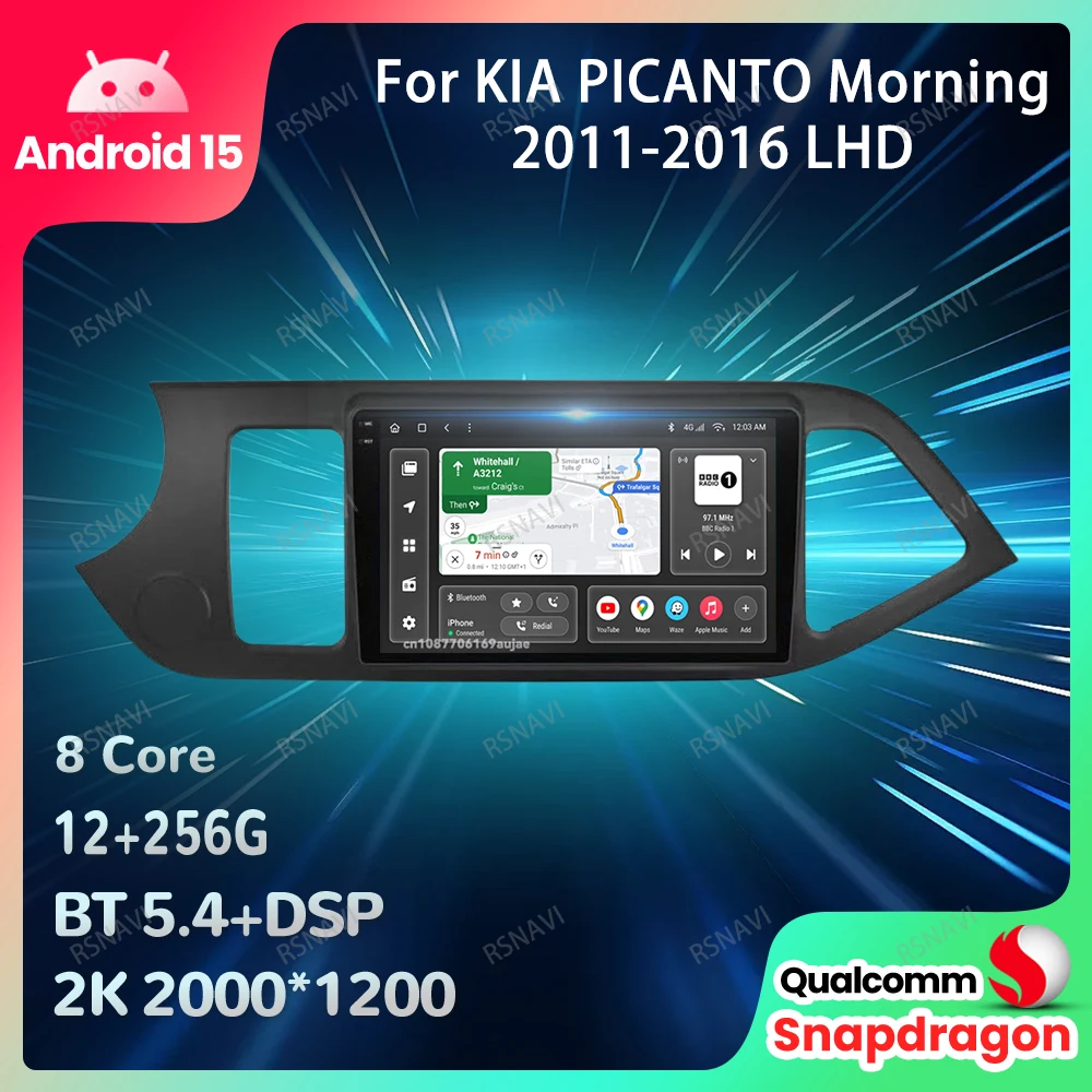 

Автомобильный радиоприемник Android 15 для KIA PICANTO Morning 2011-2016, LHD DVD, авторадио, мультимедийное стерео QLED Qualcomm 5G, WIFI, навигация, GPS