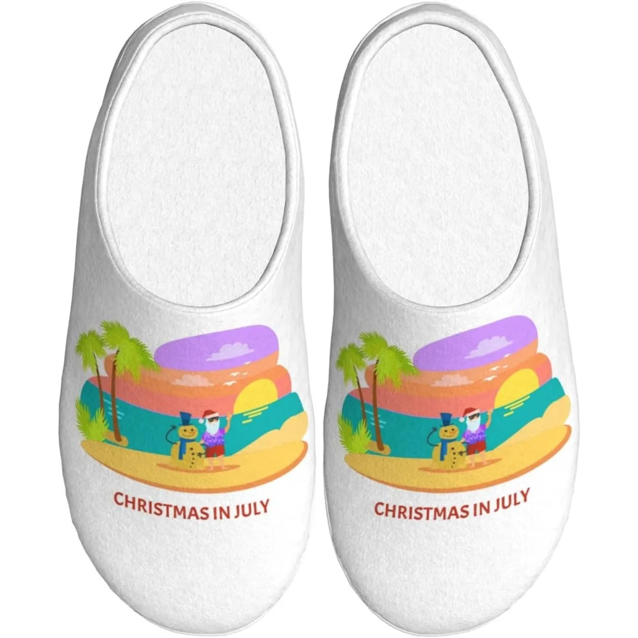 

Christmas July Santa In Beach Pattern Adult Cotton Slippers Home House Indoor Shoes