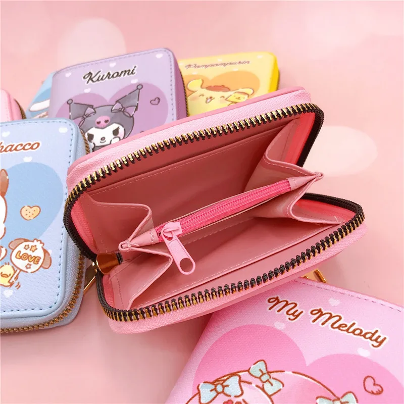 Kawaii Hello Kitty Cinnamoroll My Melody Kuromi Sanrios New Pu Casual Money Bag Coin Purse Card Holder Wallet With Buttons