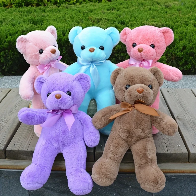 1pc Multicolored Ribbon Teddy Bear Plush Toy Soft Animal Dolls Birthday Party Wedding Home Decoration Room Decor Christmas Gift