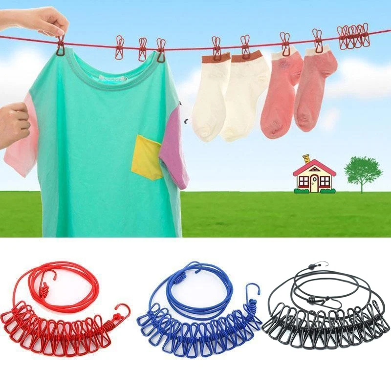 Travel Clothesline, Portable Retractable Clothesline with 12 Clothespins for Indoor Laundry Drying, Outdoor Camping Accessories