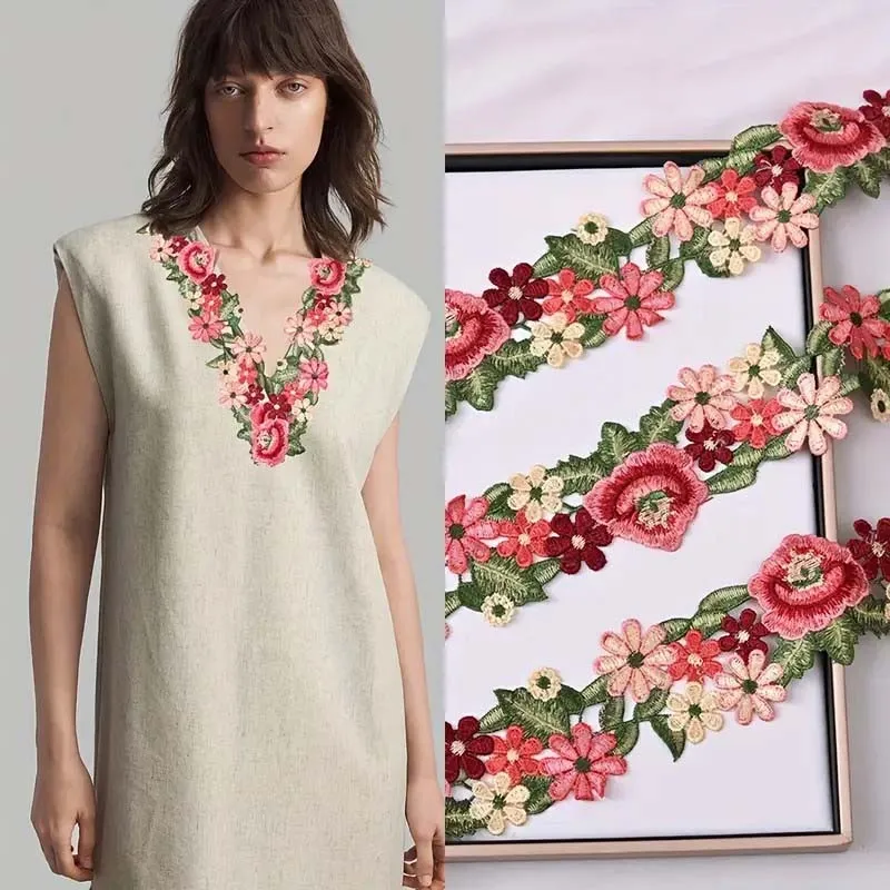 1 ياردة ملونة حساسة للذوبان في الماء الدانتيل والتطريز DIY بها بنفسك نمط العرقية للملابس طوق اكسسوارات المنزل الخياطة زين