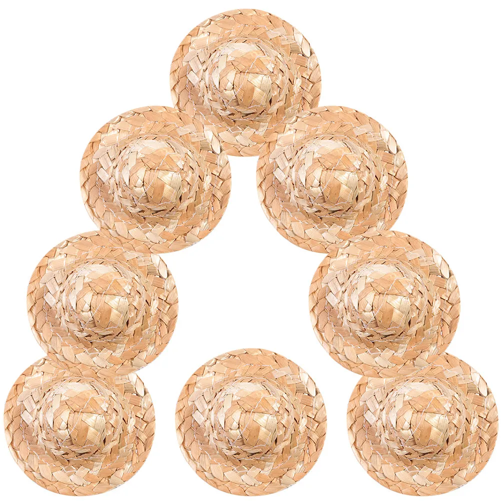 Juego de 8 Mini Sombreros de Paja, Sombreritos Decorativos para Manualidades, Accesorios para Fotos, Adornos Tejidos, Decoración para el Hogar